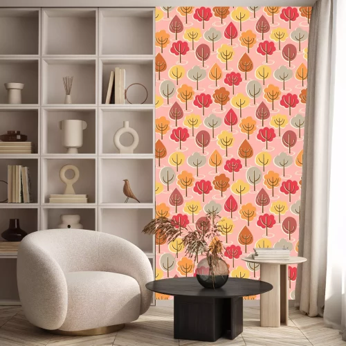 Tapete Bäume in Herbstfarben auf rosa Hintergrund