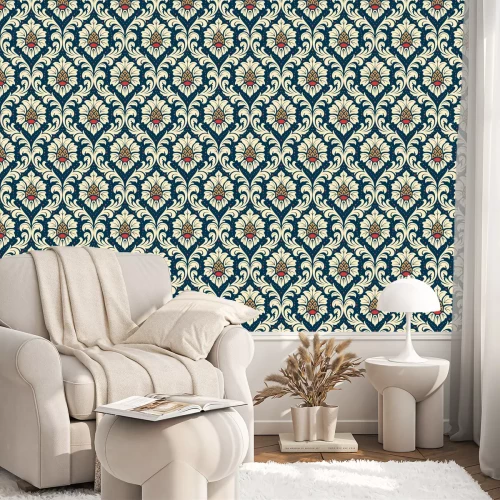 Tapete Blätter und Zapfen im klassischen Stil