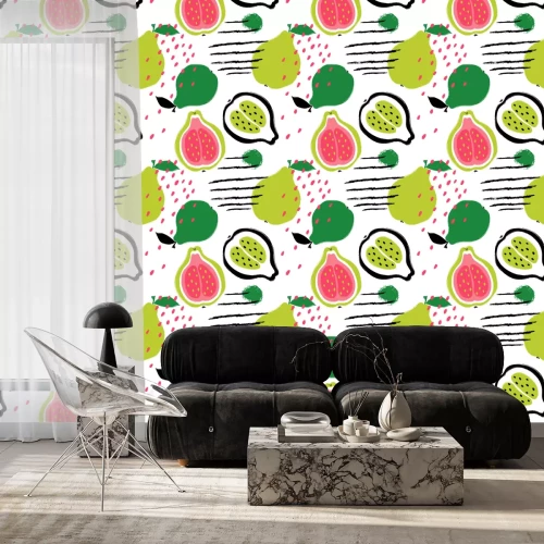 Tapete Bunte Früchte auf weißem Hintergrund gemalt