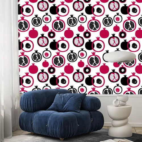 Tapete Schwarze und marineblaue Granatäpfel auf weißem Hintergrund