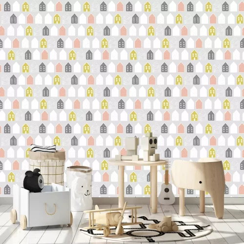 Tapete Skandinavisches Muster mit kleinen Häusern