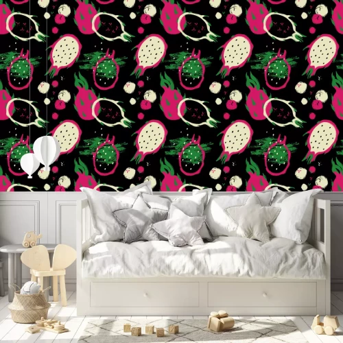 Tapete Drachenfrucht auf schwarzem Hintergrund