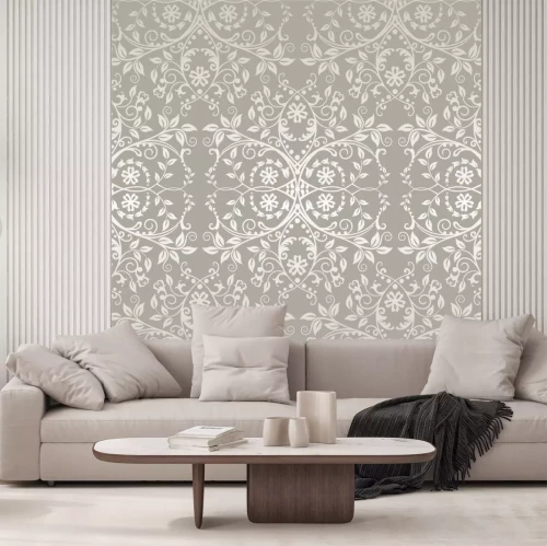 Sticker Nahtlose silberner Spitze Blumen und Blätter Tapete