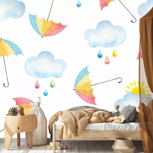 Sticker Aquarell Hintergrund mit Sonnenschirmen