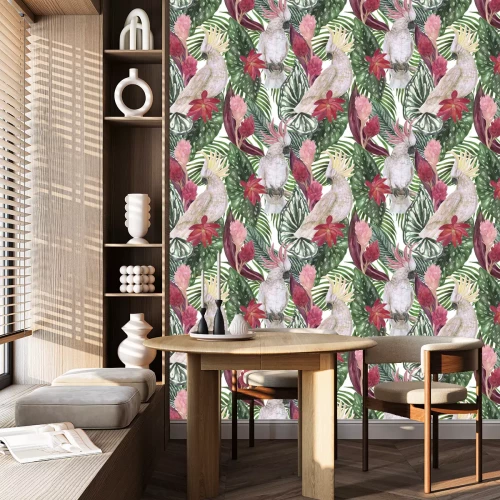 Tapete Kakadu-Papageien und Blätter