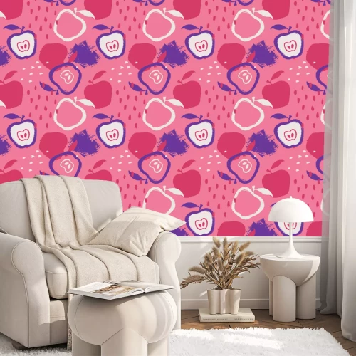 Tapete Bemalte Äpfel in rosa und lila Farben
