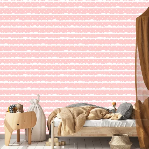 Tapete Wolken und Punkte auf rosa Hintergrund