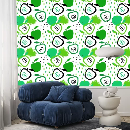 Tapete Grüne Äpfel mit schwarzen Punkten