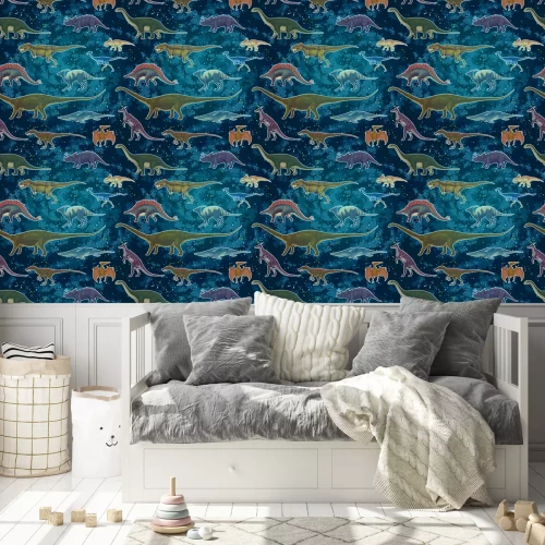 Tapete Dinosaurier vor dem Hintergrund der Galaxie