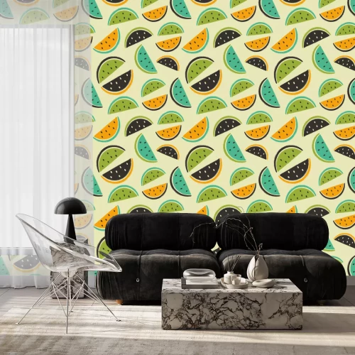 Tapete Abuzas in gedämpften Farben auf beigem Hintergrund