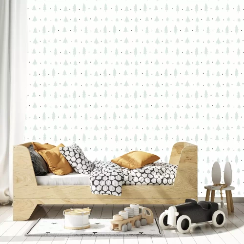 Tapete Graue Weihnachtsbäume und Punkte