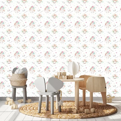 Tapete Einhörner mit Luftballons