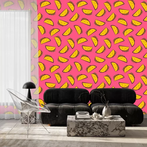 Tapete Cartoon-Burger auf türkisfarbenem Hintergrund