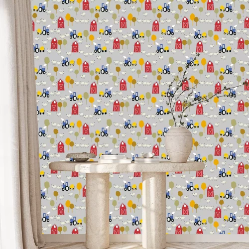 Tapete Rote Scheune und die Schaffarm nahtlose Muster