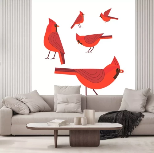 Sticker Rote Vögel auf weißem Hintergrund