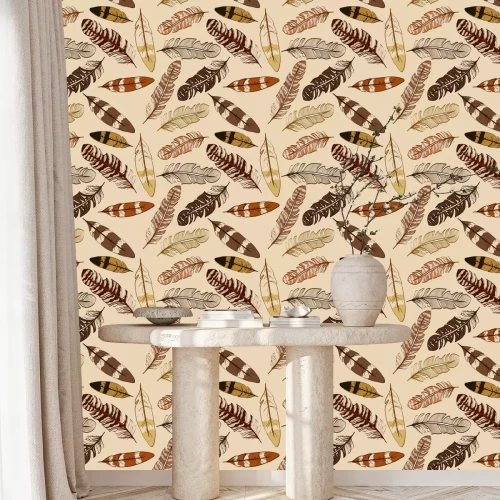 Tapete Vogelfedern in Naturfarben