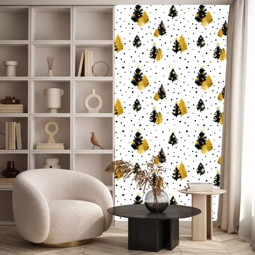 Tapete Schwarze und goldene Weihnachtsbäume