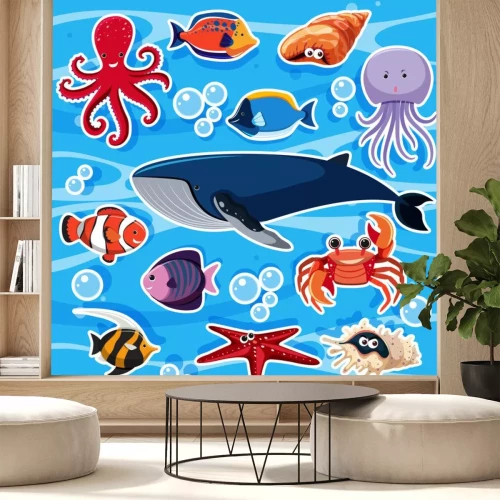 Sticker Fische im Ozean und ein nervöser Oktopus