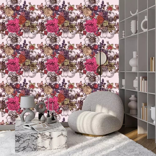 Tapete Bunte Rosen in Rosa- und Violettt?nen