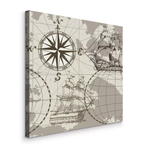 Bild Segelschiffe und die Windrose auf der Karte