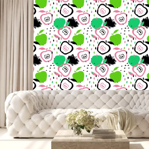 Tapete Rosa und grüne Äpfel auf weißem Hintergrund