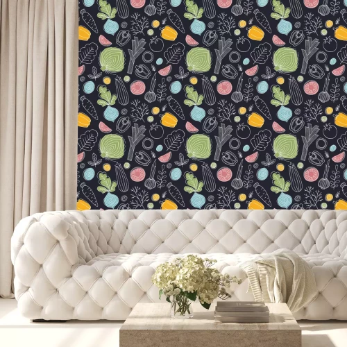 Tapete Gemüse im skandinavischen Stil auf dunklem Hintergrund