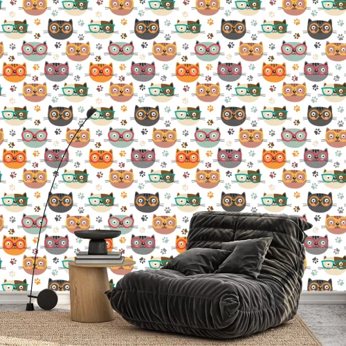 Tapete Illustrierte Katzen mit bunten Brillen