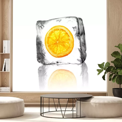 Sticker Orangenscheibe im Eisblock