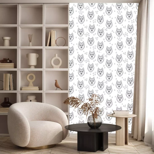 Tapete Schwarz-weiße Wolfsköpfe mit Dreiecken