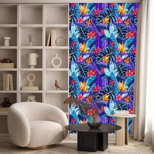 Tapete Nahtloses Muster mit tropischen Blumen und Pflanzen