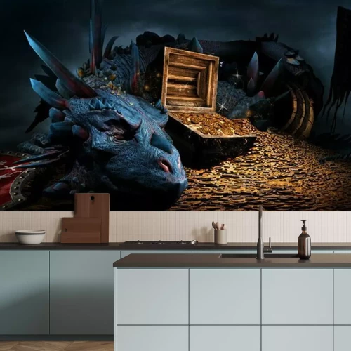 Fototapete Fantasy Drache mit Schatz