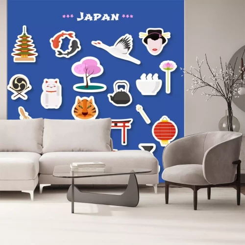 Sticker Reisen Sie nach Japan Vektor Icons set