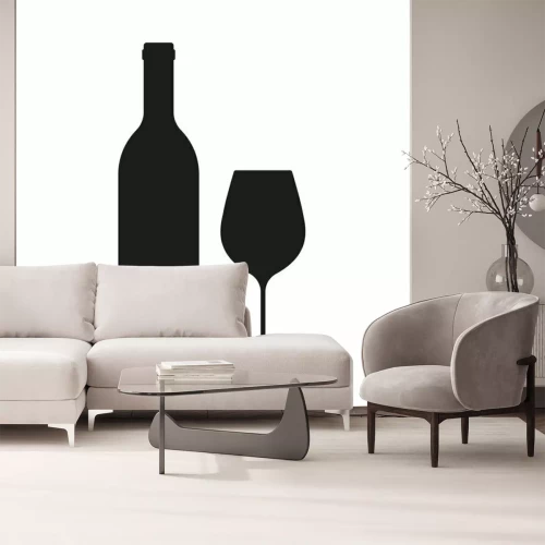 Sticker Schwarze Silhouetten einer Flasche und eines Glases