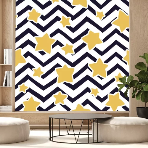 Sticker Gelbe Sterne auf schwarz-weißen Zickzacklinien