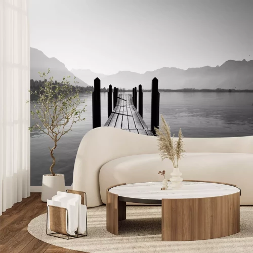 Fototapete Monochrome Ansicht einer Holzbrücke