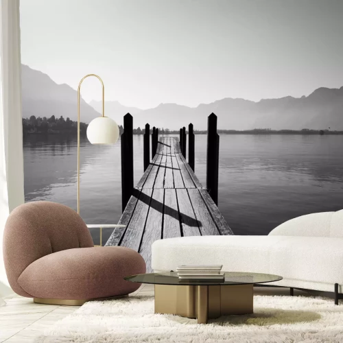 Sticker Monochrome Ansicht einer Holzbrücke