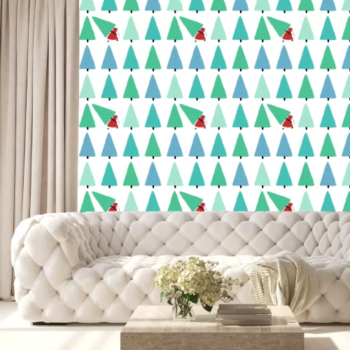 Tapete Zwerg mit einem Weihnachtsbaum in einem Nadelwald