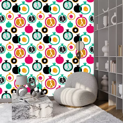 Tapete Bunte Granatäpfel in abstrakten Farben