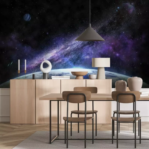 Sticker Violetter Weltraum über der Oberfläche des Planeten