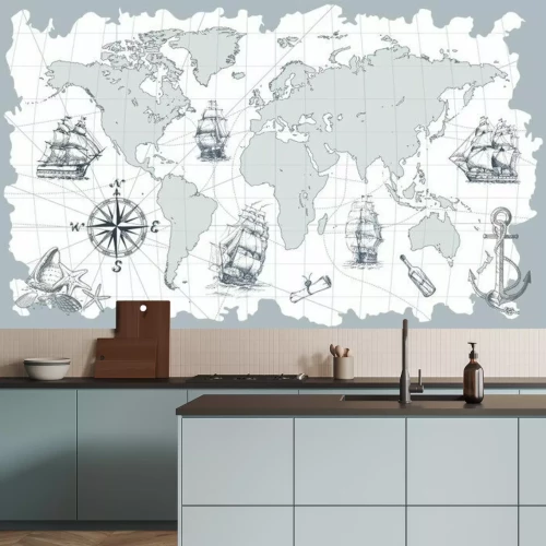 Fototapete Retro-Karte mit Schiffen und Anker