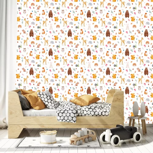 Tapete Kleine Tiere aus dem Wald mit Aquarell gemalt