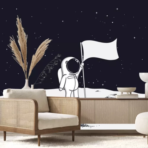 Sticker Fetter Astronaut neben einer Flagge stehend Grafik