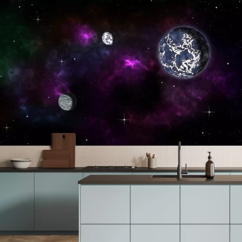 Sticker Weltraum Planeten vor dem Hintergrund eines violetten Nebels