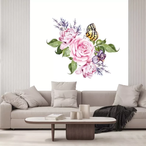 Sticker Rosa Rosen und Schmetterling