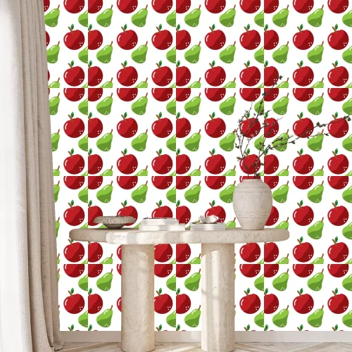 Tapete Birnen und Äpfel auf weißem Hintergrund