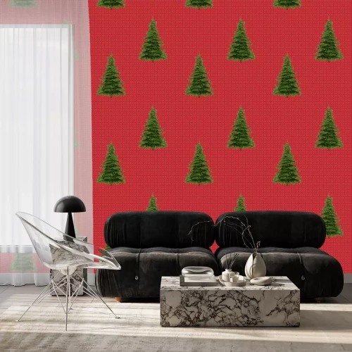 Tapete Bäume auf rotem Hintergrund