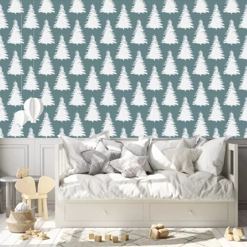 Tapete Weiß skizzierte Bäume