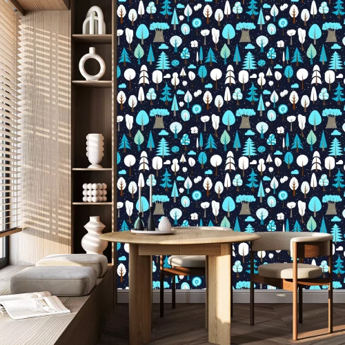 Tapete Winterwald bei Nacht