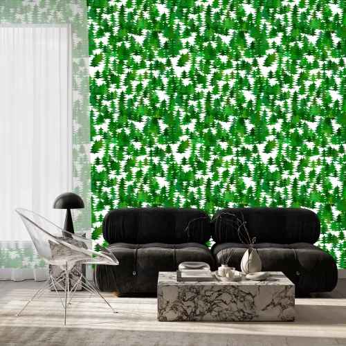 Tapete 3D grüner Wald isoliert auf weißem Hintergrund