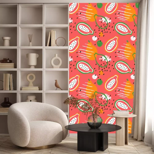 Tapete Geometrische Figuren und Punkte mit Früchten